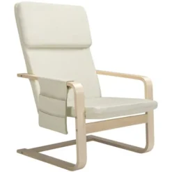 Sedia Poltrona Relax Ergonomica Rivestimento Cotone Beige Con Borsa 2 Scomparti
