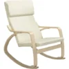 Sedia A Dondolo Poltrona Relax In Cotone Beige Con Schienale Cuscino Ergonomici