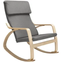 Sedia A Dondolo Poltrona Relax In Cotone Grigio Con Schienale Cuscino Ergonomici