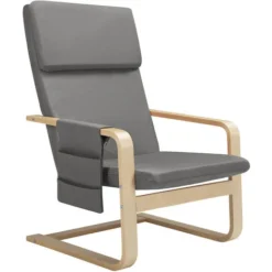 Sedia Poltrona Relax Ergonomica Rivestimento Cotone Grigio Con Borsa 2 Scomparti