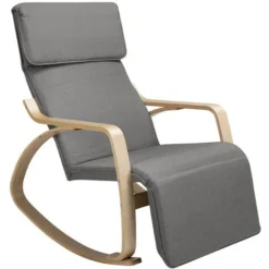 Sedia A Dondolo Poltrona Relax Cotone Grigio Schienale E Poggiapiedi Regolabile