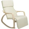 Sedia A Dondolo Poltrona Relax Cotone Beige Schienale E Poggiapiedi Regolabile