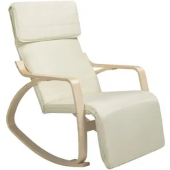Sedia A Dondolo Poltrona Relax Cotone Beige Schienale E Poggiapiedi Regolabile