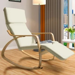 Sedia A Dondolo Poltrona Relax Cotone Beige Schienale E Poggiapiedi Regolabile -Negozio al dettaglio VIDAXL || HOMCOM || Songmics 95798357 5