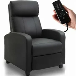 BAKAJI Poltrona Relax Massaggiante E Reclinabile Con Poggiapiedi Estraibile, Telecomando 8 Modalità, 5 Livelli Di Intensità E 2 Impostazioni Di Tempo, Sedia Comfort 2 Punti Massaggio, Ecopelle Nero