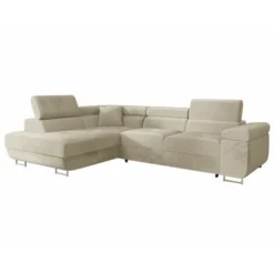 Divano Angolare Miami 292, Manila 02, Funzione Di Sonno, Scatola Da Letto, 274x203x70cm