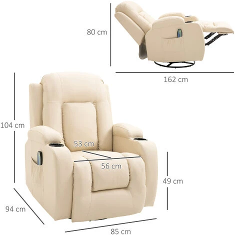 HOMCOM Poltrona Relax Reclinabile Con 8 Punti Massaggio E Telecomando In Similpelle, 85x94x104cm, Crema 3 HOMCOM Poltrona Relax Reclinabile Con 8 Punti Massaggio E Telecomando In Similpelle, 85x94x104cm, Crema - immagine 3