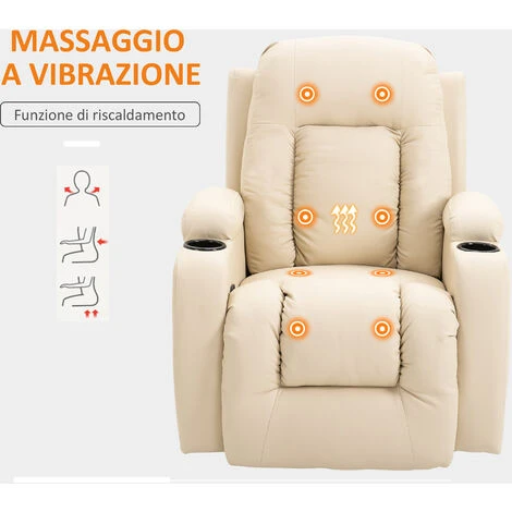 HOMCOM Poltrona Relax Reclinabile Con 8 Punti Massaggio E Telecomando In Similpelle, 85x94x104cm, Crema 4 HOMCOM Poltrona Relax Reclinabile Con 8 Punti Massaggio E Telecomando In Similpelle, 85x94x104cm, Crema - immagine 4
