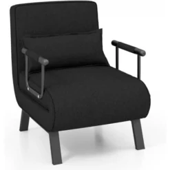 COSTWAY Poltrona Letto Singolo, Poltroncina Pieghevole Con Schienale Regolabile In 6 Posizioni, Cuscino Rimovibile E Sedile Imbottito Robusto, Divano Letto Per Casa Ufficio, 79x65x79 Cm (Nero)