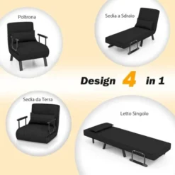 COSTWAY Poltrona Letto Singolo, Poltroncina Pieghevole Con Schienale Regolabile In 6 Posizioni, Cuscino Rimovibile E Sedile Imbottito Robusto, Divano Letto Per Casa Ufficio, 79x65x79 Cm (Nero) -Negozio al dettaglio VIDAXL || HOMCOM || Songmics 96369217 3