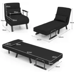 COSTWAY Poltrona Letto Singolo, Poltroncina Pieghevole Con Schienale Regolabile In 6 Posizioni, Cuscino Rimovibile E Sedile Imbottito Robusto, Divano Letto Per Casa Ufficio, 79x65x79 Cm (Nero) -Negozio al dettaglio VIDAXL || HOMCOM || Songmics 96369217 4