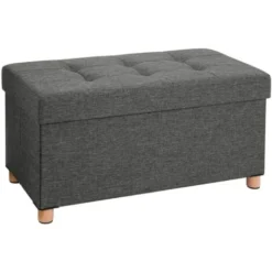 Songmics Pouf Cubo Poggiapiedi Sgabello Contenitore Cassapanca Pieghevole Carico Max 300 Kg 76 X 38 X 40 Cm Grigio Scuro
