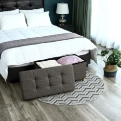 Songmics Pouf Cubo Poggiapiedi Sgabello Contenitore Cassapanca Pieghevole Carico Max 300 Kg 76 X 38 X 40 Cm Grigio Scuro -Negozio al dettaglio VIDAXL || HOMCOM || Songmics 96922853 3