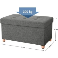 Songmics Pouf Cubo Poggiapiedi Sgabello Contenitore Cassapanca Pieghevole Carico Max 300 Kg 76 X 38 X 40 Cm Grigio Scuro -Negozio al dettaglio VIDAXL || HOMCOM || Songmics 96922853 5