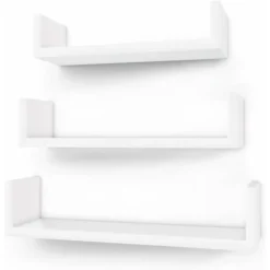 Songmics Set Di 3 Mensole Di Legno A Forma Di U Portaoggetti Sospesi Da Parete Decorativi MDF Bianco