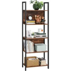 VASAGLE Libreria, Scaffale Portaoggetti, Scaffale Da Cucina In Stile Industriale, Con 5 Ripiani, Struttura Stabile In Acciaio, Salotto Ingresso Studio Ufficio, Marrone Vintage E Nero Da SONGMICS