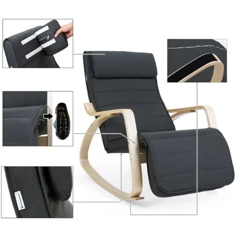 Songmics Sedia A Dondolo Poltrona Relax Con Poggia Gambe Di Angolo Regolabile A 5 Gradi Carico Massimo 150 Kg Grigio 4 Songmics Sedia A Dondolo Poltrona Relax Con Poggia Gambe Di Angolo Regolabile A 5 Gradi Carico Massimo 150 Kg Grigio - immagine 4