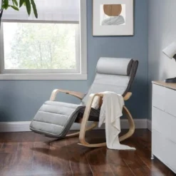 Songmics Sedia A Dondolo Con Braccioli In Legno Di Betulla, Poltrona A Dondolo Con Poggiapiedi Regolabile In 5 Posizioni, Max Portata 150 Kg, Soggiorno Cameretta, Grigio Chiaro -Negozio al dettaglio VIDAXL || HOMCOM || Songmics 96923072 3