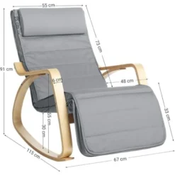Songmics Sedia A Dondolo Con Braccioli In Legno Di Betulla, Poltrona A Dondolo Con Poggiapiedi Regolabile In 5 Posizioni, Max Portata 150 Kg, Soggiorno Cameretta, Grigio Chiaro -Negozio al dettaglio VIDAXL || HOMCOM || Songmics 96923072 5