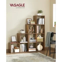 VASAGLE Scaffale A Scala Autoportante, Mobile Portaoggetti Con 10 Cubi, Libreria A 10 Scomparti Aperti, Armadio Di Legno, In Studio, Soggiorno, Camera Da Letto, Marrone Vintage Da SONGMICS