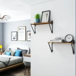 VASAGLE Mensola A Parete, Set Di 2 Mensole, Ripiano Decorativo Esposizione Con Staffe Di Metallo, Mensola Portaoggetti Per Soggiorno, Camera Da Letto, Corridoio, Ingresso, Nero, Rustico Da SONGMICS -Negozio al dettaglio VIDAXL || HOMCOM || Songmics 96923165 4
