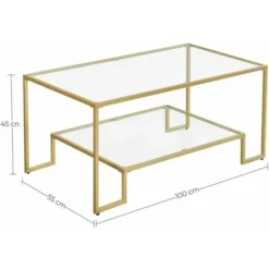 VASAGLE Tavolino Da Caffè, Tavolino Da Salotto, 2 Ripiani In Vetro Temperato, Struttura In Acciaio, 100 X 55 X 45 Cm, Decorazione Per Soggiorno Salotto, Colore Dorato Da SONGMICS -Negozio al dettaglio VIDAXL || HOMCOM || Songmics 96923211 5