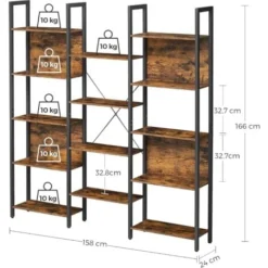 VASAGLE Libreria, Scaffale Portaoggetti, Con 14 Ripiani, Struttura In Metallo, Soggiorno Studio Ufficio, Stile Industriale, 158 X 24 X 166 Cm, Marrone Vintage E Nero Da SONGMICS -Negozio al dettaglio VIDAXL || HOMCOM || Songmics 96923273 5