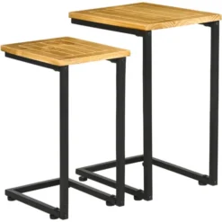 Outsunny Set 2 Tavolini Da Giardino A C In Metallo E Legno Di Pino Con Design Impilabile, 40x30x60 Cm