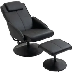 HOMCOM Poltrona Relax Reclinabile Con Pouf Poggiapiedi Abbinato E Rivestimento In Similpelle, Nero