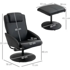 HOMCOM Poltrona Relax Reclinabile Con Pouf Poggiapiedi Abbinato E Rivestimento In Similpelle, Nero -Negozio al dettaglio VIDAXL || HOMCOM || Songmics 96925749 3
