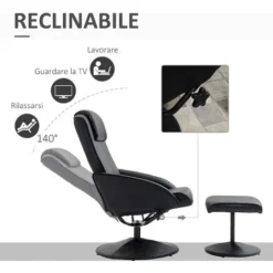 HOMCOM Poltrona Relax Reclinabile Con Pouf Poggiapiedi Abbinato E Rivestimento In Similpelle, Nero -Negozio al dettaglio VIDAXL || HOMCOM || Songmics 96925749 4