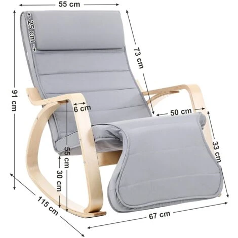 Songmics Sedia A Dondolo Poltrona Dondolo Con Poggia Gambe Di Angolo Regolabile A 5 Gradi Grigio 5 Songmics Sedia A Dondolo Poltrona Dondolo Con Poggia Gambe Di Angolo Regolabile A 5 Gradi Grigio - immagine 5