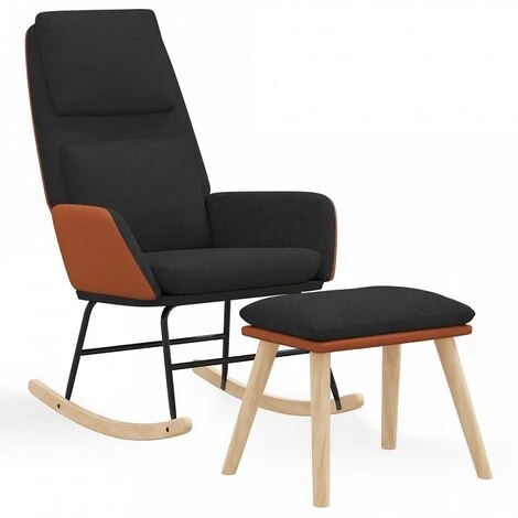Poltrona A Dondolo Con Poggiapiedi Nero In Tessuto 2 Poltrona A Dondolo Con Poggiapiedi Nero In Tessuto - immagine 2