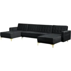 Divano Letto A Forma Di U In Velluto Nero Componibile A 5 Posti Aberdeen -Negozio al dettaglio VIDAXL || HOMCOM || Songmics 97776648 4