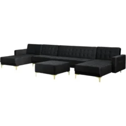 Divano A U Da 6 Posti Con Ottomana Velluto Nero Moderno Aberdeen -Negozio al dettaglio VIDAXL || HOMCOM || Songmics 97776651 5