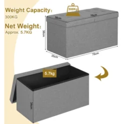 WOLTU Pouf Contenitore. Cassapanca Poggiapiedi Pieghevole Da 80L Con Coperchio Rimovibile. Panca Contenitore In Lino Oxford. Seduta Imbottita. 76x38x38cm. Grigio Chiaro -Negozio al dettaglio VIDAXL || HOMCOM || Songmics 97845178 4