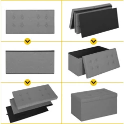 WOLTU Pouf Contenitore. Cassapanca Poggiapiedi Pieghevole Da 80L Con Coperchio Rimovibile. Panca Contenitore In Lino Oxford. Seduta Imbottita. 76x38x38cm. Grigio Chiaro -Negozio al dettaglio VIDAXL || HOMCOM || Songmics 97845178 5