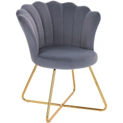 Poltrona Sedia Relax Con Schienale E Seduta In Velluto Grigio Struttura Metallo