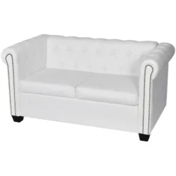 Divano Chesterfield A 2 Posti Divano Fisso Sofa Da Soggiorno In Pelle Artificiale Bianco ITD26730