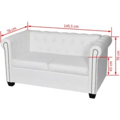 Divano Chesterfield A 2 Posti Divano Fisso Sofa Da Soggiorno In Pelle Artificiale Bianco ITD26730 -Negozio al dettaglio VIDAXL || HOMCOM || Songmics 99893019 4