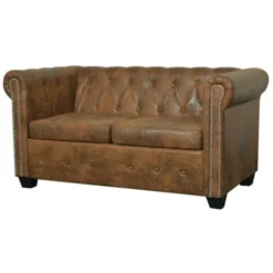 Divano Chersterfield A 2 Posti Divano Fisso Sofa Da Soggiorno In Pelle Artificiale Marrone ITD67265