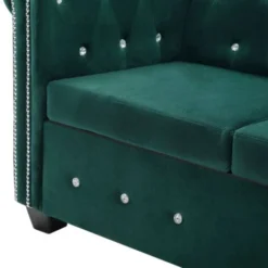 Divano Chesterfield A 2 Posti Divano Fisso Sofa Da Soggiorno In Velluto 146x75x72 Cm Verde ITD32086 -Negozio al dettaglio VIDAXL || HOMCOM || Songmics 99901251 5
